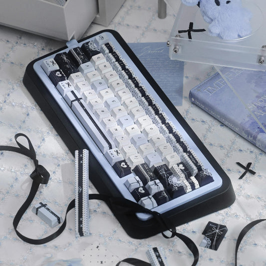 Handwritten-style Blue And Black Keycaps For Mechanical Keyboards FOA Profile Sublimated On All Five Sides